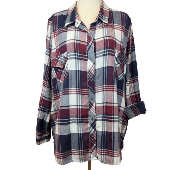 Westbound Woman Tops - Westbound Woman Mixed Media Button Up Blouse Top Women's 3X Office Workwear‎